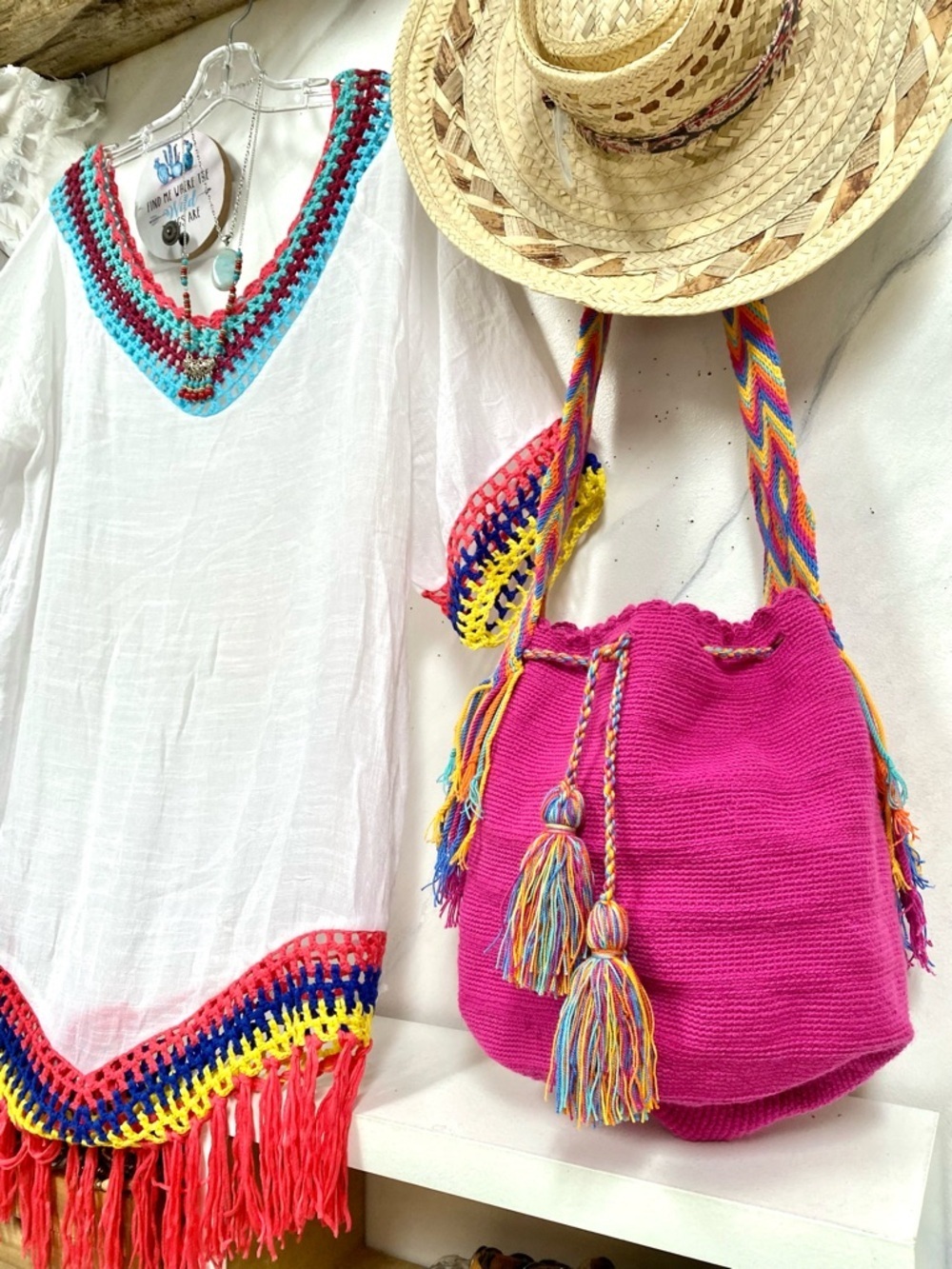Artisan Fringe tassel hippy bucket bag with Gypsy resort vacay beach vibe